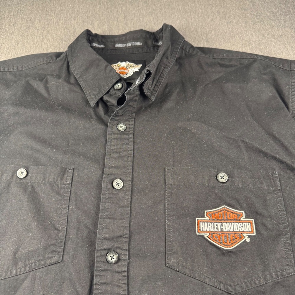 Harley-Davidson Mens Black Short Sleeve Button Up Shirt XL Embroidered Logo